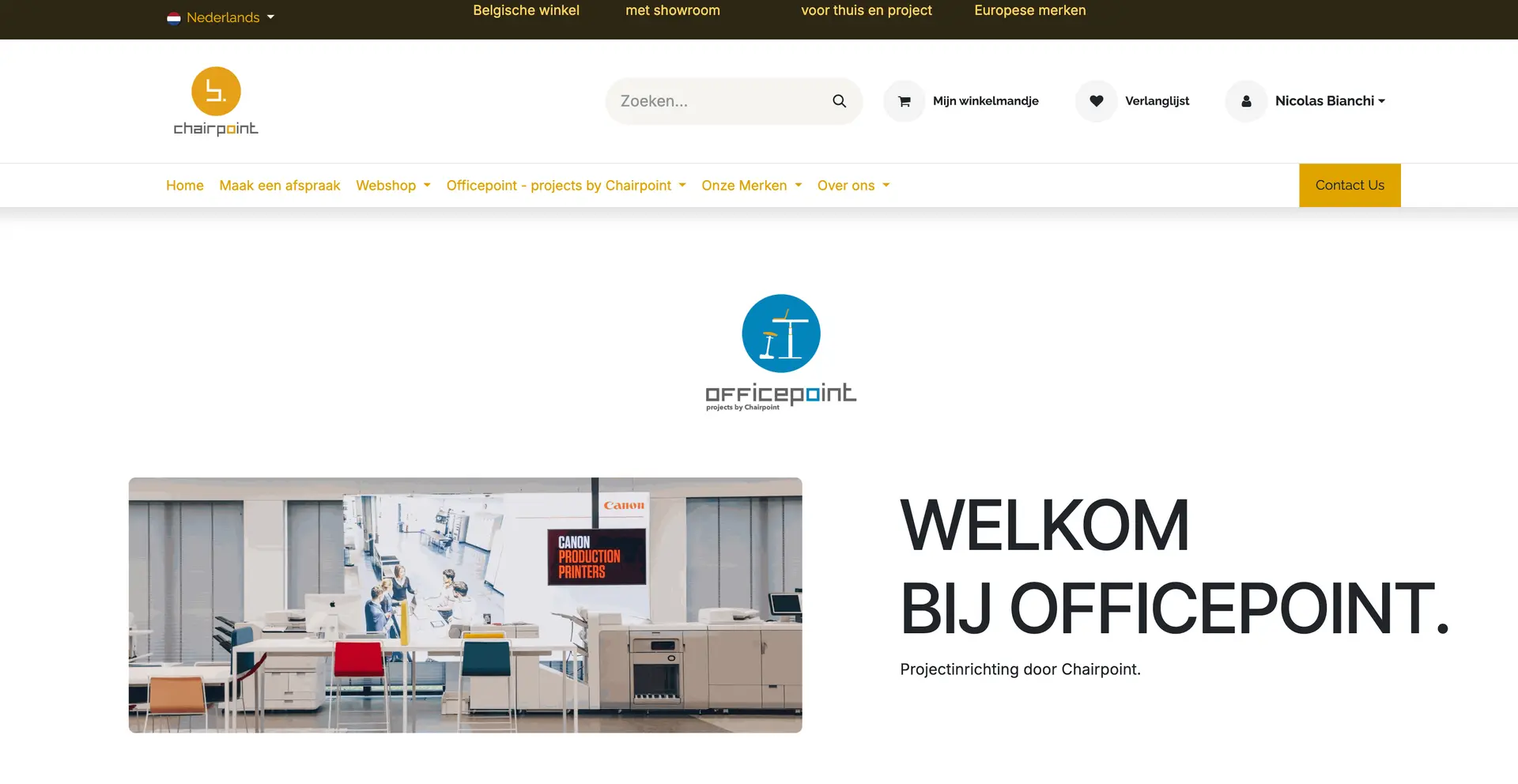 screenshot van pagina Officepoint, projects by chairpoint. 