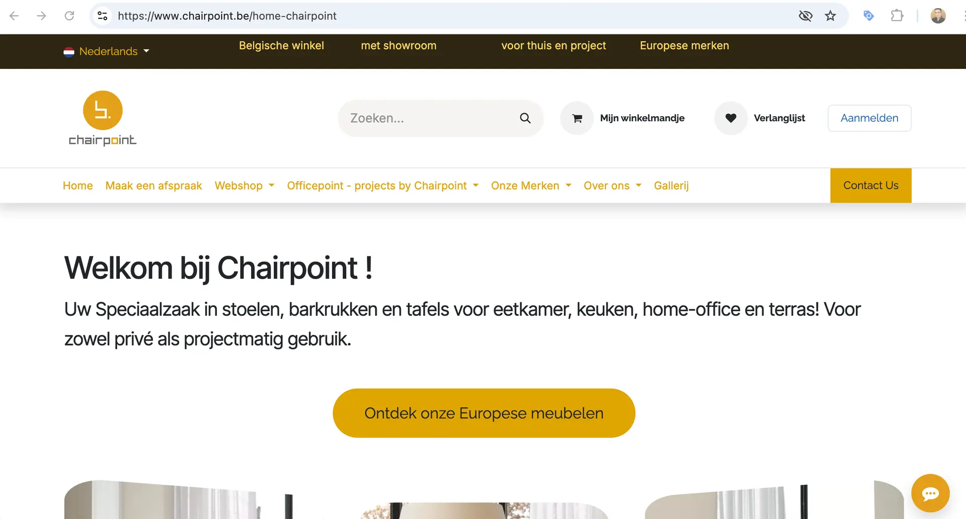 screenshot van nieuwe website