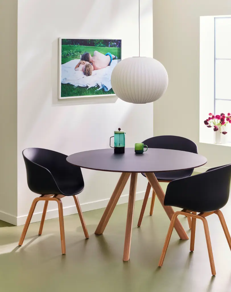 CPH20 Round dia120 black linoleum wb lacquered oak_AAC22 black 2.0 shell wb lacquered oak_Nelson Ball Bubble Pendant M.webp