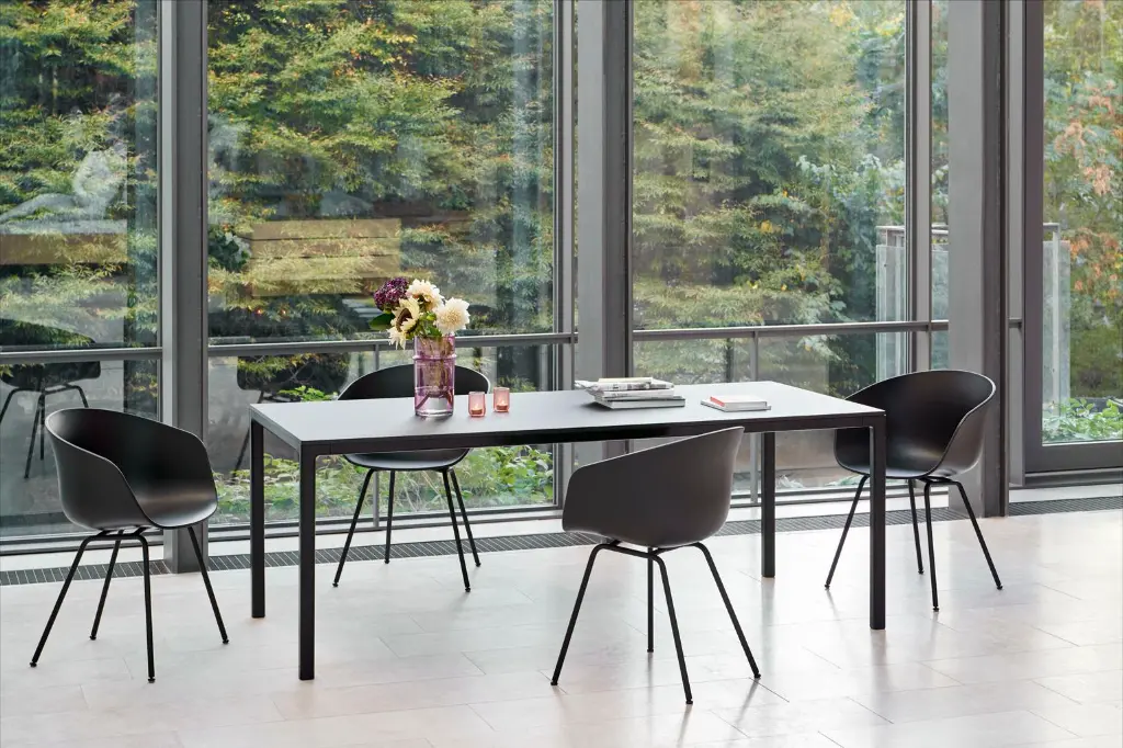 AAC 26 black 2.0 shell black powder coated steel baseT12 black linoleum tabletop black base.webp