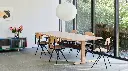 Passerelle Table wb lacquered oak burgundy crossbar_Result Armchair wb lacquered oak back Canvas 356 seat black frame_Nelson Ball Bubble Pendant L.webp