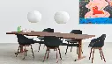 AAC 212 black 2.0 shell wb lacquer walnut base_Passerelle Table wb lacquer walnut black powder coated crossbar_Nelson Ball Bubble Pendant M.webp