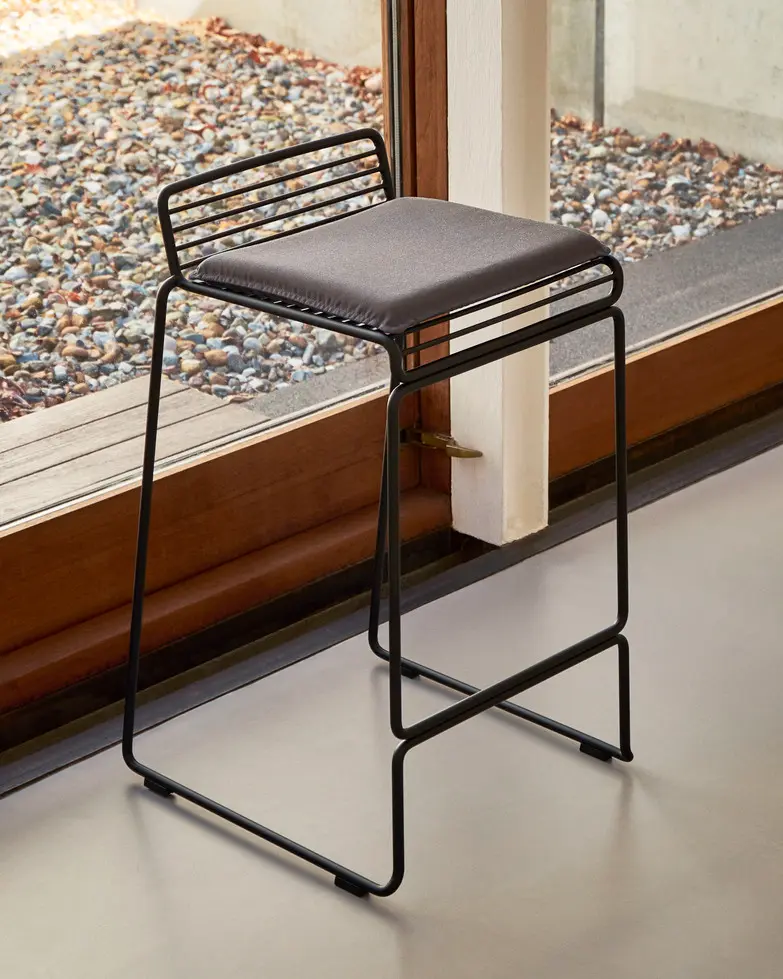 Hee Bar Stool black powder coated steel_Hee Bar Stool Seat Cushion anthracite.webp