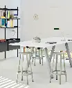 Boa High Table L280xW110xH95 white laminate metallic grey powder coated frame_Revolver Bar Stool High sky grey 01.webp