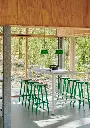 Taburete 8 Bar Stool H75 wb lacquered oak veneer seat soft jade powder coated base_Brim Pendant 245 bottle green glass.webp