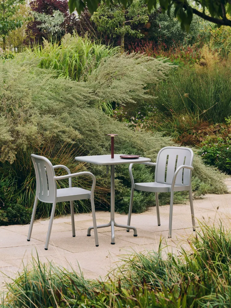 Deville Armchair_Deville Table 55x55 siler grey_Host Portable Lamp iron red_Barro Plate burgundy.webp