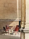 Deville Armchair iron red_Ceramic Table bordeaux_Host Portable Lamp cream white.webp