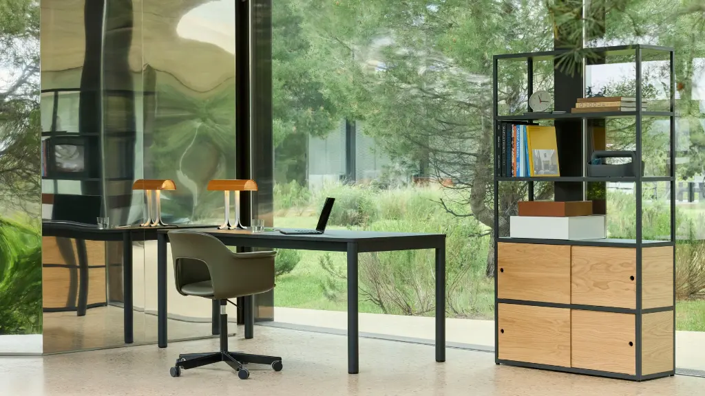 Layout Armchair 244 Grano caper green leather black base_Annex Table Flush dark grey lino black alu legs_New Order Comb 503.webp