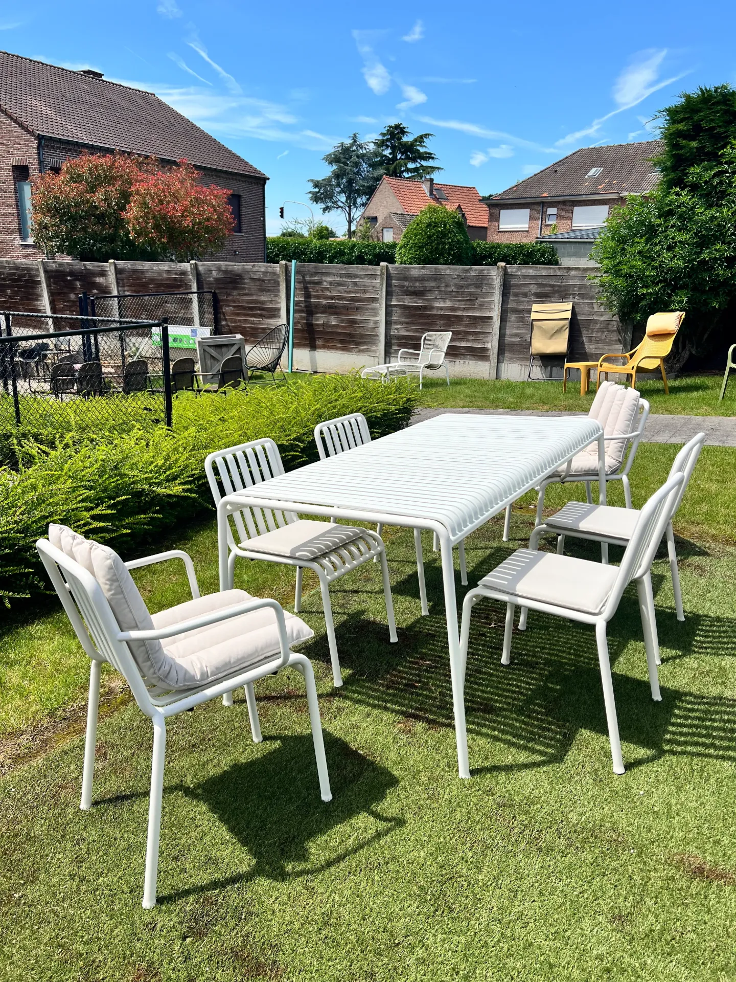 Set: HAY Palissade 170x90 + stoelen (6x) + kussens