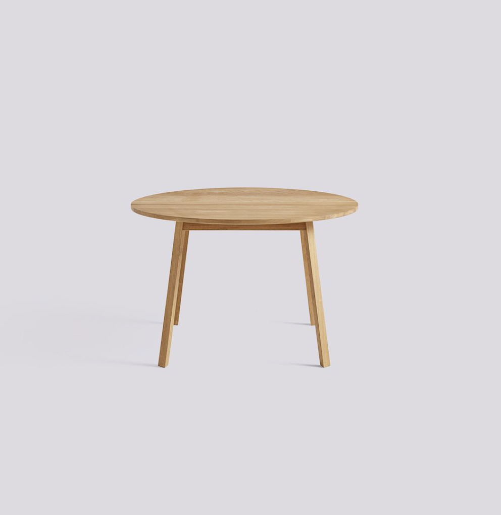 HAY Triangle Leg Tafel diameter 115 H74 poten en blad massief eik geolied
