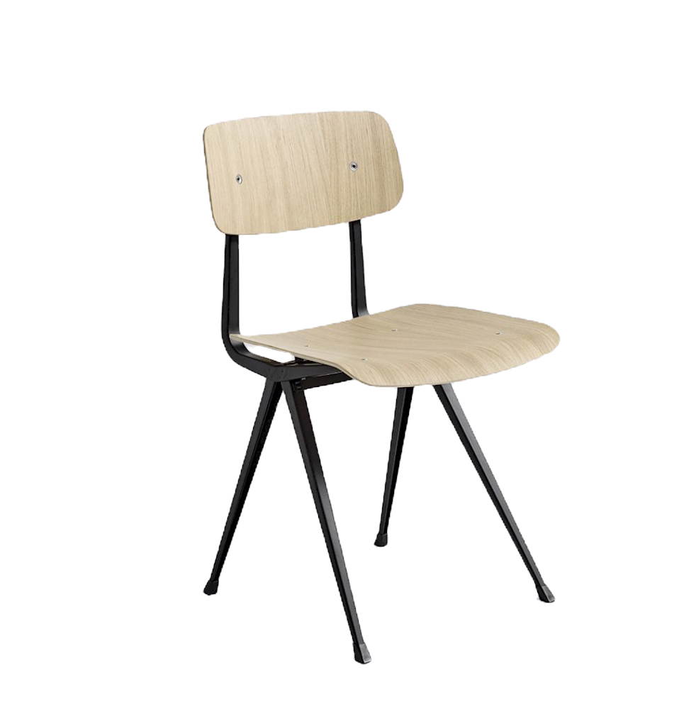 HAY Result schoolstoel Metalen structuur zwart, zit en rug eik matt ge