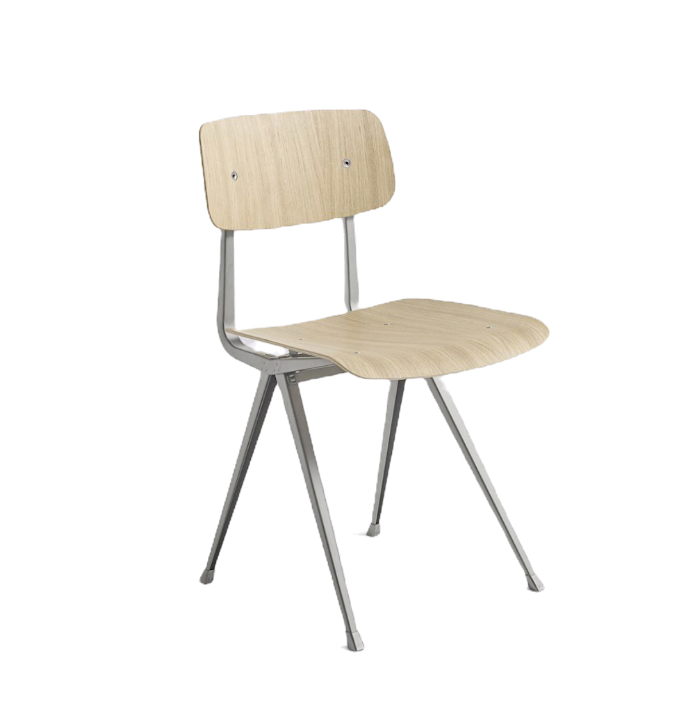 HAY Result schoolstoel Metalen structuur Beige, zit en rug eik matt gelakt