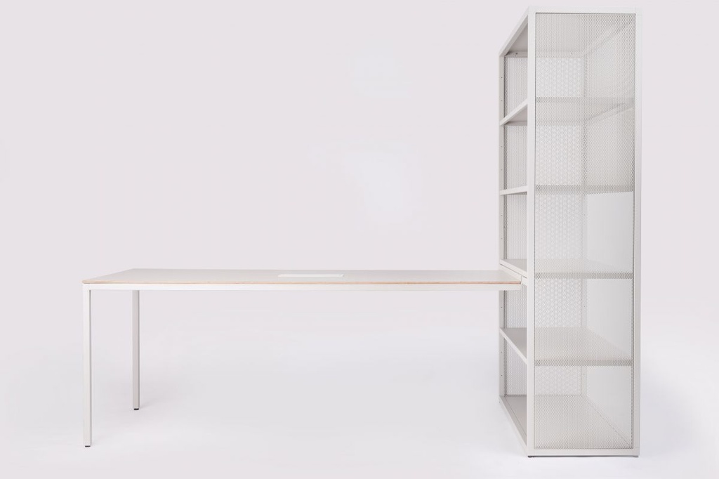 Ondarreta Dry desk (140x80) + Shelf (H195xB132xD55) (Epoxy Black + Fenix Zwart met multiplex boord, met zijwanden, zonder electrificatie, H75)